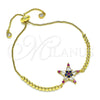 Pulsera Bolo Ajustable 03.341.0001.10 Oro Laminado, Diseño de Estrella, con Multicolor Zirconia Cubica, Pulido, Tono Dorado (01 MM Thickness, 10 Inches Length)