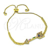 Pulsera Bolo Ajustable 03.341.0005.11 Oro Laminado, Diseño de Baguette, con Multicolor Zirconia Cubica and Blanca Micro Pave, Pulido, Tono Dorado (01 MM Thickness, 11 Inches Length)