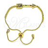 Pulsera Bolo Ajustable 03.341.0005.11 Oro Laminado, Diseño de Baguette, con Multicolor Zirconia Cubica and Blanca Micro Pave, Pulido, Tono Dorado (01 MM Thickness, 11 Inches Length)