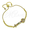 Pulsera Bolo Ajustable 03.341.0006.11 Oro Laminado, Diseño de Luna y Baguette, con Multicolor Zirconia Cubica, Pulido, Tono Dorado (01 MM Thickness, 11 Inches Length)