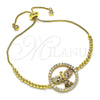 Pulsera Bolo Ajustable 03.341.0007.11 Oro Laminado, Diseño de Águila, con Multicolor Zirconia Cubica, Pulido, Tono Dorado (01 MM Thickness, 11 Inches Length)