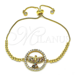 Pulsera Bolo Ajustable 03.341.0007.11 Oro Laminado, Diseño de Águila, con Multicolor Zirconia Cubica, Pulido, Tono Dorado (01 MM Thickness, 11 Inches Length)