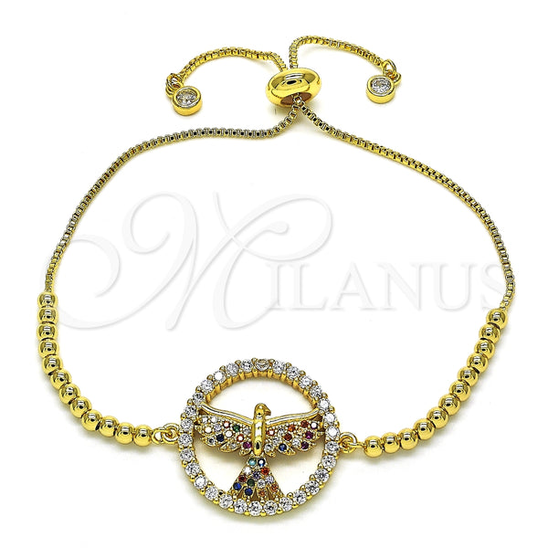 Pulsera Bolo Ajustable 03.341.0007.11 Oro Laminado, Diseño de Águila, con Multicolor Zirconia Cubica, Pulido, Tono Dorado (01 MM Thickness, 11 Inches Length)