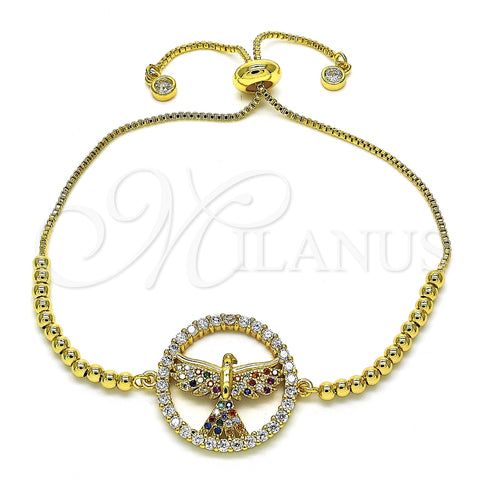 Pulsera Bolo Ajustable 03.341.0007.11 Oro Laminado, Diseño de Águila, con Multicolor Zirconia Cubica, Pulido, Tono Dorado (01 MM Thickness, 11 Inches Length)