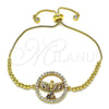 Pulsera Bolo Ajustable 03.341.0007.11 Oro Laminado, Diseño de Águila, con Multicolor Zirconia Cubica, Pulido, Tono Dorado (01 MM Thickness, 11 Inches Length)