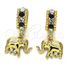 Argolla Huggie 02.94.0106.2 Oro Laminado, Diseño de Elefante, con Negro and Blanca Cristal, Pulido, Tono Dorado