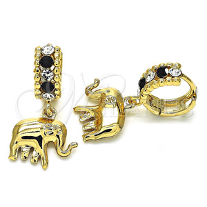 Argolla Huggie 02.94.0106.2 Oro Laminado, Diseño de Elefante, con Negro and Blanca Cristal, Pulido, Tono Dorado