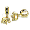 Argolla Huggie 02.94.0106.2 Oro Laminado, Diseño de Elefante, con Negro and Blanca Cristal, Pulido, Tono Dorado