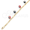 Pulsera de Dije 03.63.2070.08 Oro Laminado, Diseño de Ojo Griego, Pulido Rojo, Tono Dorado (04 MM Thickness, 8 Inches Length)