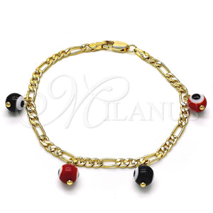 Pulsera de Dije 03.63.2070.08 Oro Laminado, Diseño de Ojo Griego, Pulido Rojo, Tono Dorado (04 MM Thickness, 8 Inches Length)