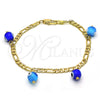 Pulsera de Dije 03.63.2070.1.08 Oro Laminado, Diseño de Ojo Griego, Pulido Azul, Tono Dorado (04 MM Thickness, 8 Inches Length)
