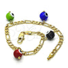 Pulsera de Dije 03.63.2070.2.08 Oro Laminado, Diseño de Ojo Griego, Pulido Multicolor, Tono Dorado (04 MM Thickness, 8 Inches Length)