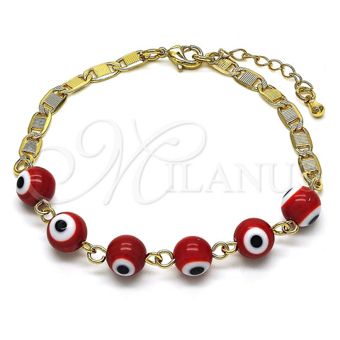 Pulsera Elegante 03.63.2071.1.07 Oro Laminado, Diseño de Ojo Griego, Pulido Rojo, Tono Dorado (04 MM Thickness, 7 Inches Length)