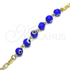 Pulsera Elegante 03.63.2071.2.07 Oro Laminado, Diseño de Ojo Griego, Pulido Azul, Tono Dorado (04 MM Thickness, 7 Inches Length)