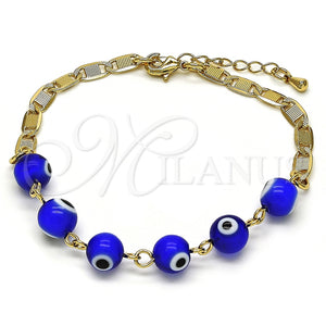 Pulsera Elegante 03.63.2071.2.07 Oro Laminado, Diseño de Ojo Griego, Pulido Azul, Tono Dorado (04 MM Thickness, 7 Inches Length)