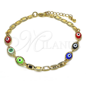 Pulsera Elegante 03.63.2072.08 Oro Laminado, Diseño de Ojo Griego, Pulido Multicolor, Tono Dorado (04 MM Thickness, 8 Inches Length)