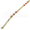 Pulsera Elegante 03.63.2072.1.08 Oro Laminado, Diseño de Ojo Griego, Pulido Rojo, Tono Dorado (04 MM Thickness, 8 Inches Length)