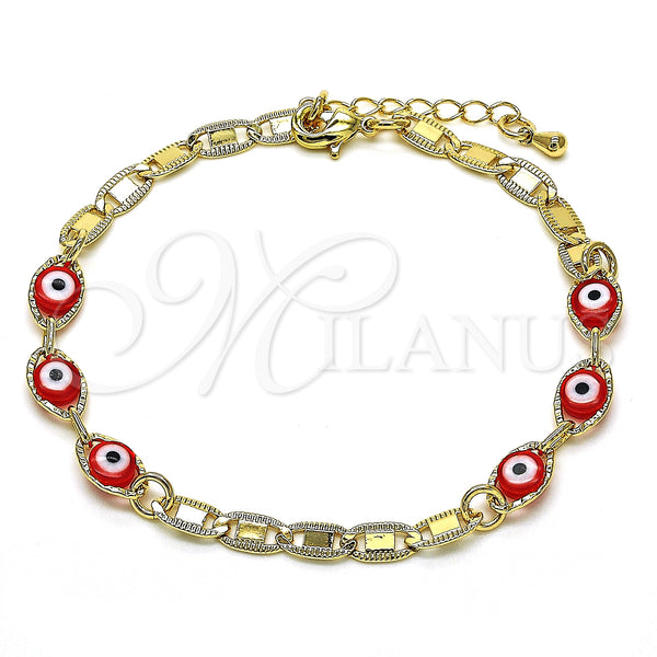 Pulsera Elegante 03.63.2072.1.08 Oro Laminado, Diseño de Ojo Griego, Pulido Rojo, Tono Dorado (04 MM Thickness, 8 Inches Length)
