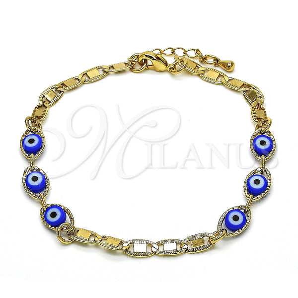 Pulsera Elegante 03.63.2072.2.08 Oro Laminado, Diseño de Llave Griega, Pulido Azul, Tono Dorado (04 MM Thickness, 8 Inches Length)