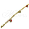 Pulsera de Dije 03.63.2074.08 Oro Laminado, con Granate and Blanca Cristal, Pulido, Tono Dorado (05 MM Thickness, 8 Inches Length)