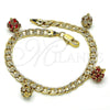 Pulsera de Dije 03.63.2074.08 Oro Laminado, con Granate and Blanca Cristal, Pulido, Tono Dorado (05 MM Thickness, 8 Inches Length)