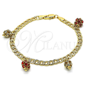 Pulsera de Dije 03.63.2074.08 Oro Laminado, con Granate and Blanca Cristal, Pulido, Tono Dorado (05 MM Thickness, 8 Inches Length)