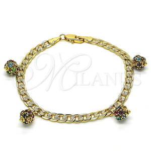 Pulsera de Dije 03.63.2074.1.08 Oro Laminado, con Multicolor Cristal, Pulido, Tono Dorado (05 MM Thickness, 8 Inches Length)