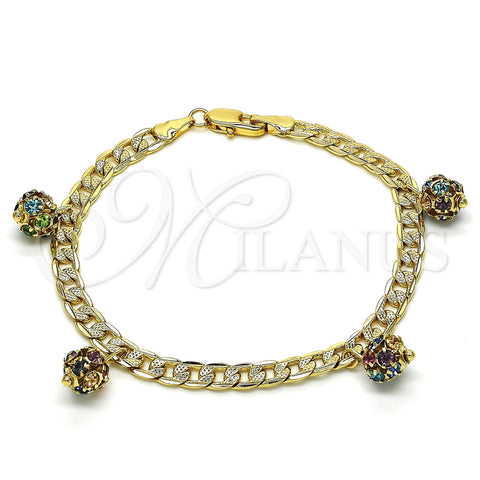 Pulsera de Dije 03.63.2074.1.08 Oro Laminado, con Multicolor Cristal, Pulido, Tono Dorado (05 MM Thickness, 8 Inches Length)