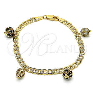 Pulsera Elegante 03.63.2074.2.08 Oro Laminado, con Negro and Blanca Cristal, Pulido, Tono Dorado (05 MM Thickness, 8 Inches Length)