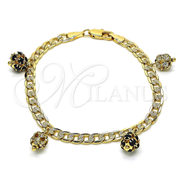 Pulsera Elegante 03.63.2074.2.08 Oro Laminado, con Negro and Blanca Cristal, Pulido, Tono Dorado (05 MM Thickness, 8 Inches Length)