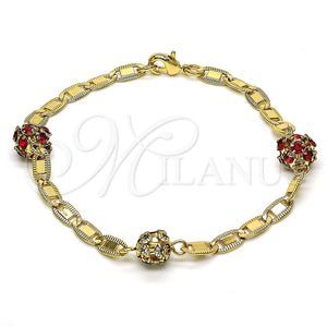 Pulsera Elegante 03.63.2075.08 Oro Laminado, con Granate and Blanca Cristal, Pulido, Tono Dorado (04 MM Thickness, 8 Inches Length)