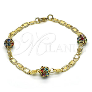 Pulsera Elegante 03.63.2075.1.08 Oro Laminado, con Multicolor Cristal, Pulido, Tono Dorado (04 MM Thickness, 15 Inches Length)