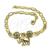 Pulsera de Dije 03.63.2076.08 Oro Laminado, Diseño de Elefante, con Blanca Cristal, Pulido, Tono Dorado (04 MM Thickness, 8 Inches Length)