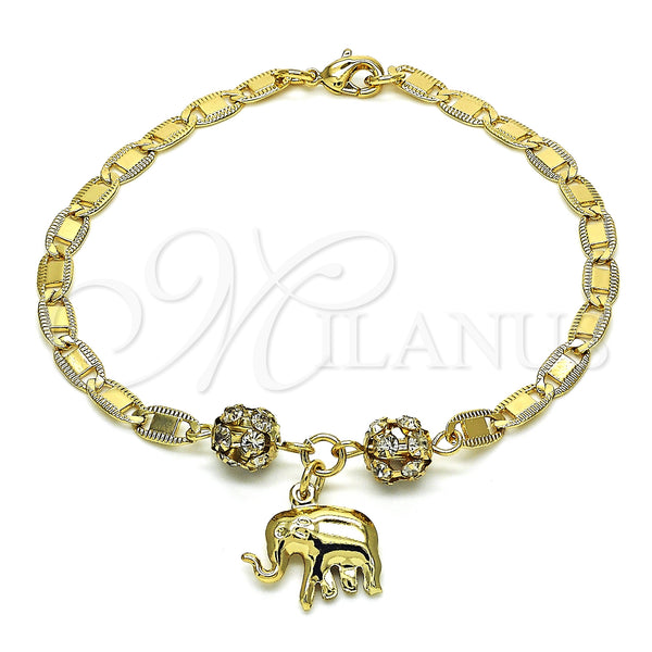 Pulsera de Dije 03.63.2076.08 Oro Laminado, Diseño de Elefante, con Blanca Cristal, Pulido, Tono Dorado (04 MM Thickness, 8 Inches Length)