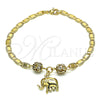 Pulsera de Dije 03.63.2076.08 Oro Laminado, Diseño de Elefante, con Blanca Cristal, Pulido, Tono Dorado (04 MM Thickness, 8 Inches Length)