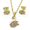 Juego de Arete y Dije de Adulto 10.316.0039 Oro Laminado, Diseño de Cisne, con Multicolor Micro Pave, Pulido, Tono Dorado