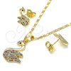 Juego de Arete y Dije de Adulto 10.316.0039 Oro Laminado, Diseño de Cisne, con Multicolor Micro Pave, Pulido, Tono Dorado