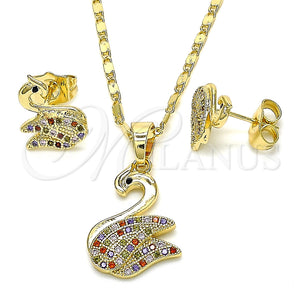 Juego de Arete y Dije de Adulto 10.316.0039 Oro Laminado, Diseño de Cisne, con Multicolor Micro Pave, Pulido, Tono Dorado