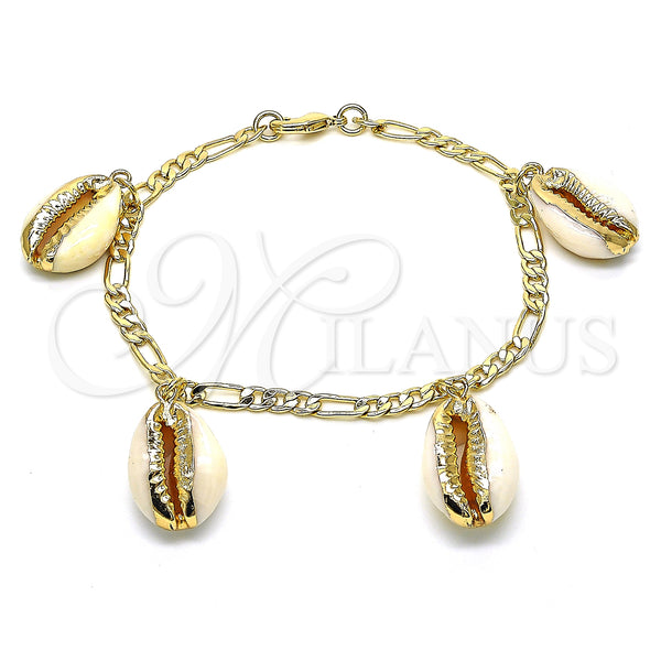 Pulsera de Dije 03.63.2077.08 Oro Laminado, Diseño de Concha, Pulido, Tono Dorado (04 MM Thickness, 8 Inches Length)