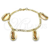 Pulsera de Dije 03.63.2077.08 Oro Laminado, Diseño de Concha, Pulido, Tono Dorado (04 MM Thickness, 8 Inches Length)