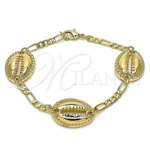 Pulsera Elegante 03.63.2079.08 Oro Laminado, Diseño de Concha, Pulido, Tono Dorado (04 MM Thickness, 8 Inches Length)