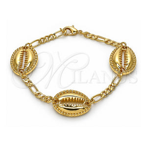 Pulsera Elegante 03.63.2079.08 Oro Laminado, Diseño de Concha, Pulido, Tono Dorado (Grosor 04 MM, 8 Pulgadas de Largo)