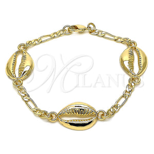 Pulsera Elegante 03.63.2081.08 Oro Laminado, Diseño de Concha, Pulido, Tono Dorado (04 MM Thickness, 8 Inches Length)