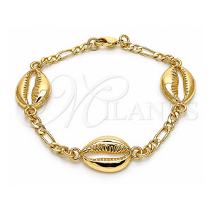 Pulsera Elegante 03.63.2081.08 Oro Laminado, Diseño de Concha, Pulido, Tono Dorado (Grosor 04 MM, 8 Pulgadas de Largo)