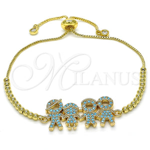 Pulsera Bolo Ajustable 03.316.0042.11 Oro Laminado, Diseño de Niñito Pequeño y Niñita Pequeña, con Turquoise Micro Pave, Pulido, Tono Dorado (01 MM Thickness, 11 Inches Length)