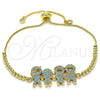 Pulsera Bolo Ajustable 03.316.0042.11 Oro Laminado, Diseño de Niñito Pequeño y Niñita Pequeña, con Turquoise Micro Pave, Pulido, Tono Dorado (01 MM Thickness, 11 Inches Length)