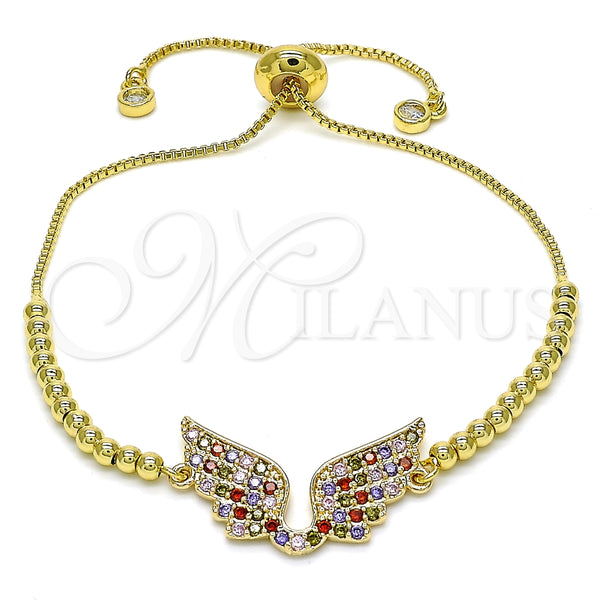 Pulsera Bolo Ajustable 03.316.0046.1.10 Oro Laminado, con Multicolor Zirconia Cubica, Pulido, Tono Dorado (01 MM Thickness, 10 Inches Length)