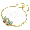 Pulsera Bolo Ajustable 03.316.0049.10 Oro Laminado, Diseño de Cisne, con Turquoise Micro Pave and Granate Zirconia Cubica, Pulido, Tono Dorado (01 MM Thickness, 10 Inches Length)