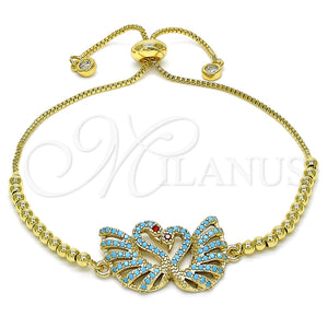 Pulsera Bolo Ajustable 03.316.0049.10 Oro Laminado, Diseño de Cisne, con Turquoise Micro Pave and Granate Zirconia Cubica, Pulido, Tono Dorado (01 MM Thickness, 10 Inches Length)