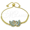 Pulsera Bolo Ajustable 03.316.0049.10 Oro Laminado, Diseño de Cisne, con Turquoise Micro Pave and Granate Zirconia Cubica, Pulido, Tono Dorado (01 MM Thickness, 10 Inches Length)